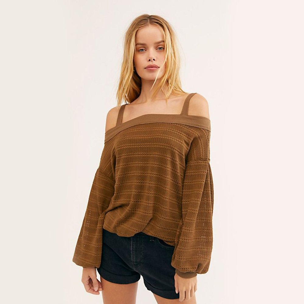 Free People Sistine Hacci Top Relaxed Moss Brown